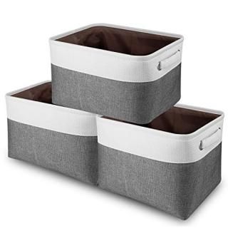 Awekris Large Storage Basket Bin Set 3-Pack Storage Cube Box Foldable Canvas Fab