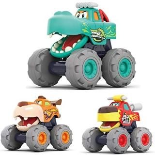 MOONTOY Toy Cars for 1 2 3 Year Old Boys 3 Pack Friction Powered Cars Pull Back 
