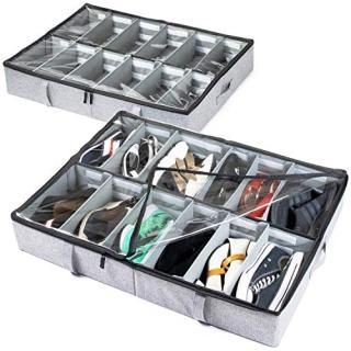 storageLAB Under Bed Shoe Storage Organizer Adjustable Dividers - Set of 2 Fits 
