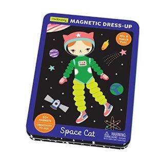 Mudpuppy Space Cat Magnetic Tin  Includes 3 Sheet of Mix & Match Dress Up Magnet