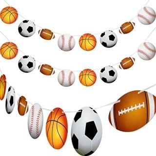 4 Pieces Sports Theme Banner Sports Bunting Hanging Banners Basketball Football 