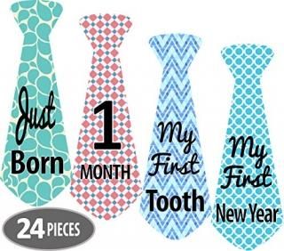 Mesmerico 24 Baby Monthly Holiday Tie Necktie Stickers - Baby Boy First Year Mon