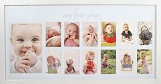 Baby's First Year Frame in Elegant White Natural Wood - My First Year Baby Pictu