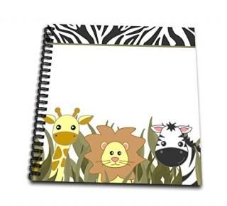 3dRose db_128530_2 Cute Baby Jungle Animals on White Giraffe Lion Zebra Memory B