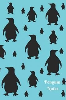 Penguin Notes Cute Teal Aqua Blue and Black Penguin Pattern 6 x 9 Blank Lined Wr