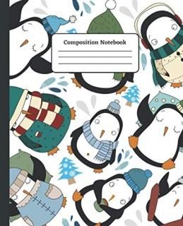 Composition Notebook Penguin Pattern Wide Ruled School Exercise Book for Kids Ba