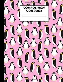 Composition Notebook Pink Penguin Pattern Wide Ruled Comp Book