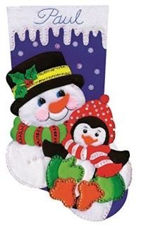 Snowman And Penguin Stocking Felt Applique Kit-18 Long 