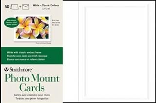 50 Cards & Envelopes Photo Mount Classic Embossed Border White - Strathmore 105-