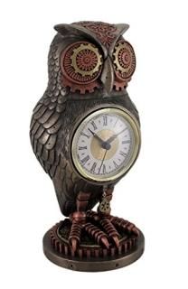 Bronze / Copper Finish Steampunk Owl Mantel Clock