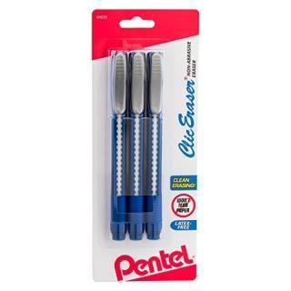 Pentel ZE21BP3K6 Clic Eraser Pencil-Style Grip Eraser Assorted 3-Pack