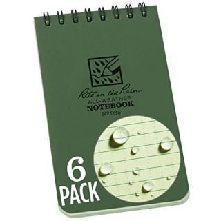 Rite in the Rain Weatherproof Top Spiral Notebook 3 x 5 Green Cover Universal Pa