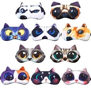 10 Pieces Cute Animal Sleep Mask Eye Mask for Sleeping Cat Dog Mask Soft Blindfo