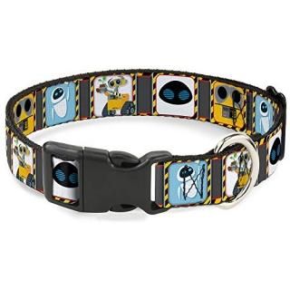 Buckle-Down Plastic Clip Collar - WALL-E & EVE Pose/Face Hazard Blocks Gray/Yell
