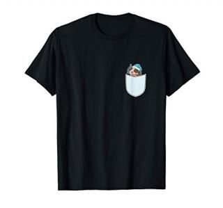 Sleeping Guinea Pig with Sleeping Cap in Fake Breast Pocket T-Shirt