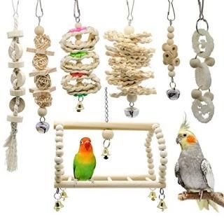 Deloky 7 Packs Bird Parrot Swing Chewing Toys-Hanging Bell Bird Cage Toys Suitab