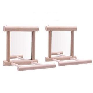 Bird Mirror Wooden Hanging Swing Interactive Play Toys for Small Parrot Budgies 