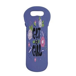 Ambesonne Feminist Wine Bottle Carrier Get it Girl Calligraphy with Hibiscus Blo