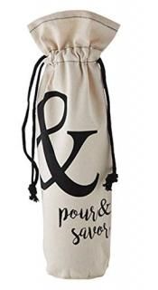 Wine Gift Bag Pour and Savor Cotton Cover with Tie Top Pack of 2