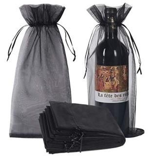 30pcs Black Organza Wine Bags Sheer Mesh Bottle Gift Pouches Wine Covers Dresses