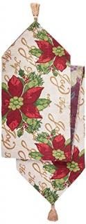 Decorative Christmas Poinsettias Script Design Tapestry 13 X 70 Table Runner by 