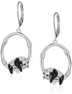 Rhodium Plated 925 Sterling Silver Black Epoxy Panda Bear on Bamboo Ring Drop Ea