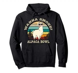 Wanna Smoke Alpaca Bowl Llama Weed Pot Retro Vintage Gift Pullover Hoodie