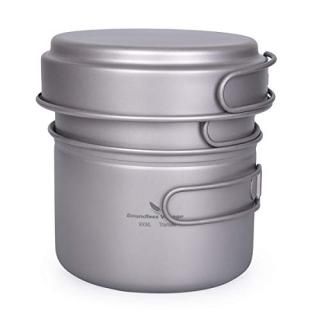 usharedo Titanium Pot Pan Set with Folding Handle Outdoor Camping Soup Pot Bowl 