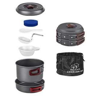 Bulin Portable Camping Cookware Mess Kit 1-2 Person Folding Campfire Outdoor 7 P