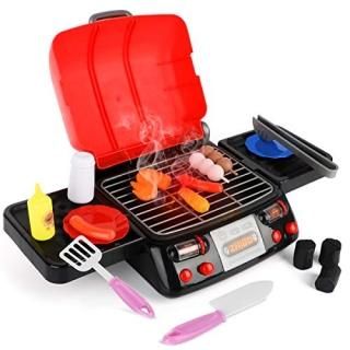 Kids Play Food Grill with Pretend Smoke Sound Light Kitchen Playset Pretend BBQ 