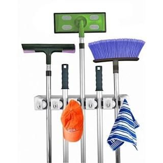 Home- It Mop and Broom Holder 5 Position with 6 Hooks Garage Storage Holds up to