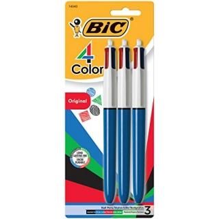 4-Color Ballpoint Retractable Pen Assorted Ink Medium 3 per Pack 