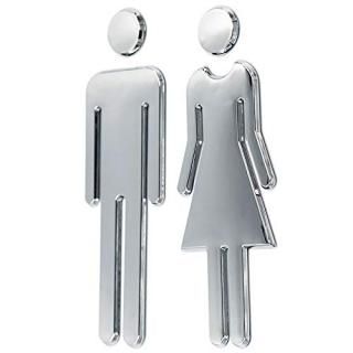 Silver - RJWKAZ Acrylic Adhesive Backed Men's and Women's Bathroom Sign 20cm Sil
