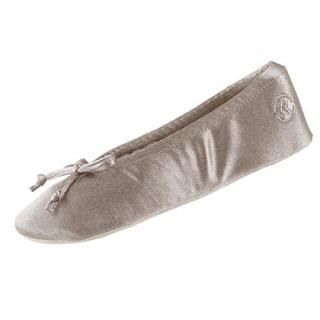 isotoner womens Satin Ballerina With Bow Suede Sole Slipper Sand Trap Soft Tie B