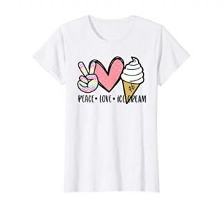 Cute Kawaii Gift for Teen Girl Teenager Peace Love Ice Cream T-Shirt