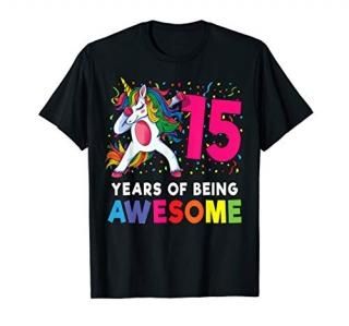 15th Birthday Dabbing Unicorn Party Gift 15 Years Old Girls T-Shirt