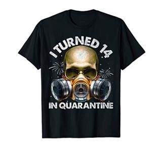 I Turned 14 In Quarantine Skull Quarantined 14th Birthday T-Shirt