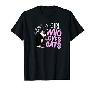 Just A Girl Who Loves Cats Tee Cat Top Gift for Girls Women