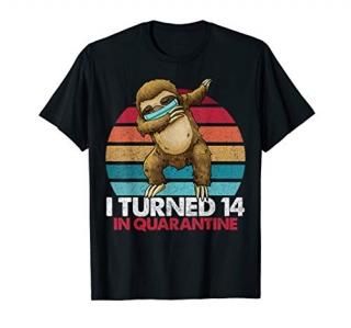 I Turned 14 In Quarantine Dabbing Sloth 14th Birthday Kids T-Shirt