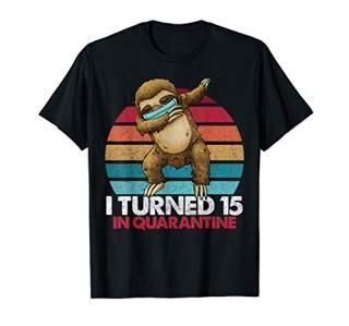 I Turned 15 In Quarantine Dabbing Sloth 15th Birthday Kids T-Shirt
