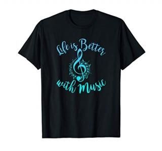 LIFE IS BETTER WITH MUSIC Notes Teen Girl Kid Women Mom Gift T-Shirt