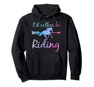 Horse Lover I'D RATHER BE RIDING Horses Equestrian Teen Girl Pullover Hoodie