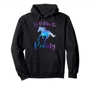 Horse Lover I'D RATHER BE RIDING Equestrian Teen Girl Women Pullover Hoodie