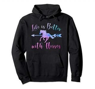 LIFE IS BETTER WITH HORSES Equestrian Rider Teen Girls Women Pullover Hoodie