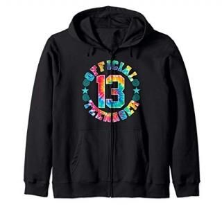 13th Birthday Girl Official Teenager Thirteen Retro Tie Dye Zip Hoodie