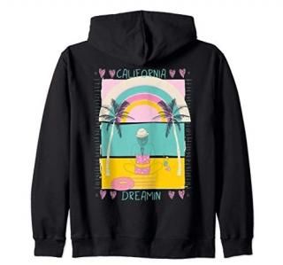 Kawaii Rainbow California Summer Vacay Birthday Gift Women Zip Hoodie