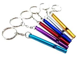 yueton 6pcs Colorful Slim and Long Aluminium Whistles with Key Ring Emergency Su