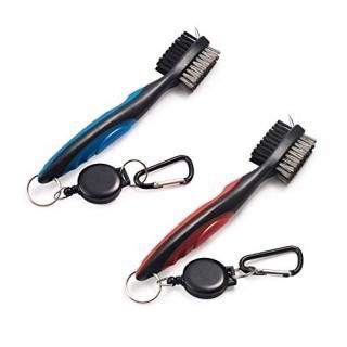 Pack of 2 Golf Club Brush Groove Cleaner with Retractable Zip-line and Aluminium