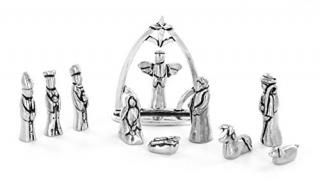 Nativity Set with Chreche Mini Pewter Figurine 11 Pc Set with Velvet Pouch