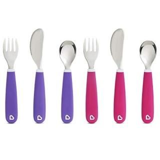 Munchkin Splash Toddler Fork Knife and Spoon Set 6 Pack Pink/Purple